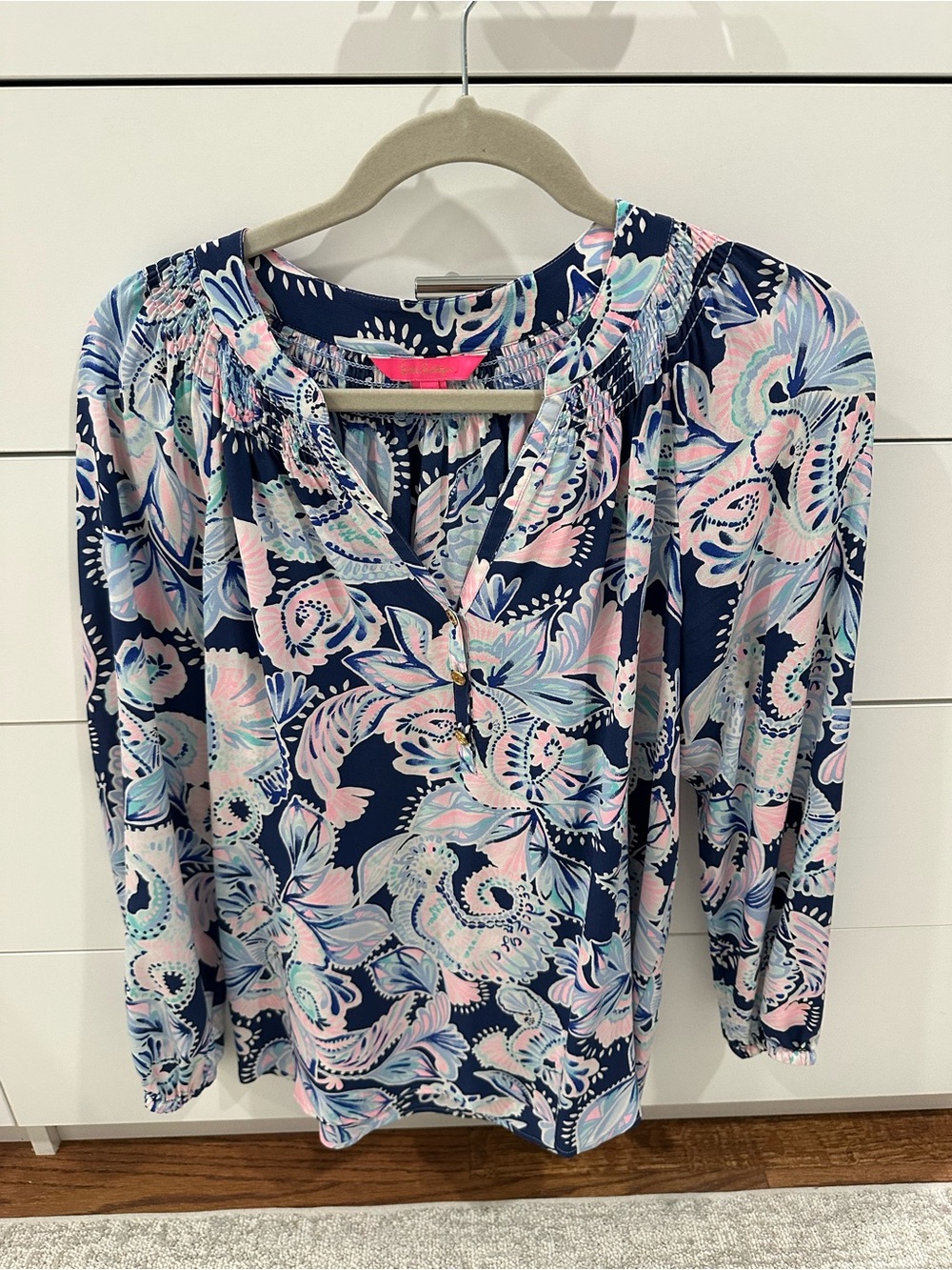 Lilly Pulitzer Women’s Navy Floral Blouse Size M